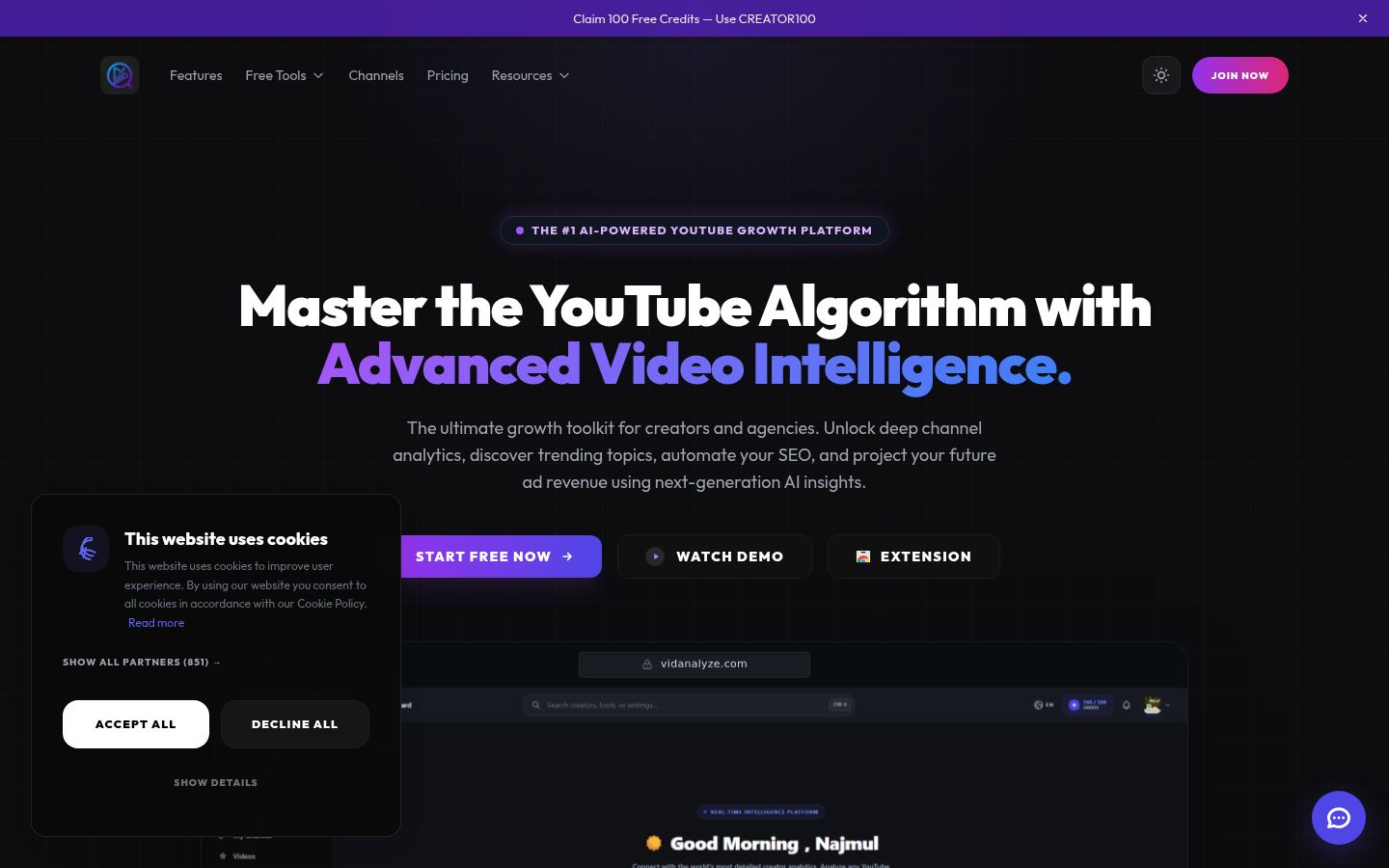 Vidanalyze &middot; HOMEPAGE_SCREENSHOT