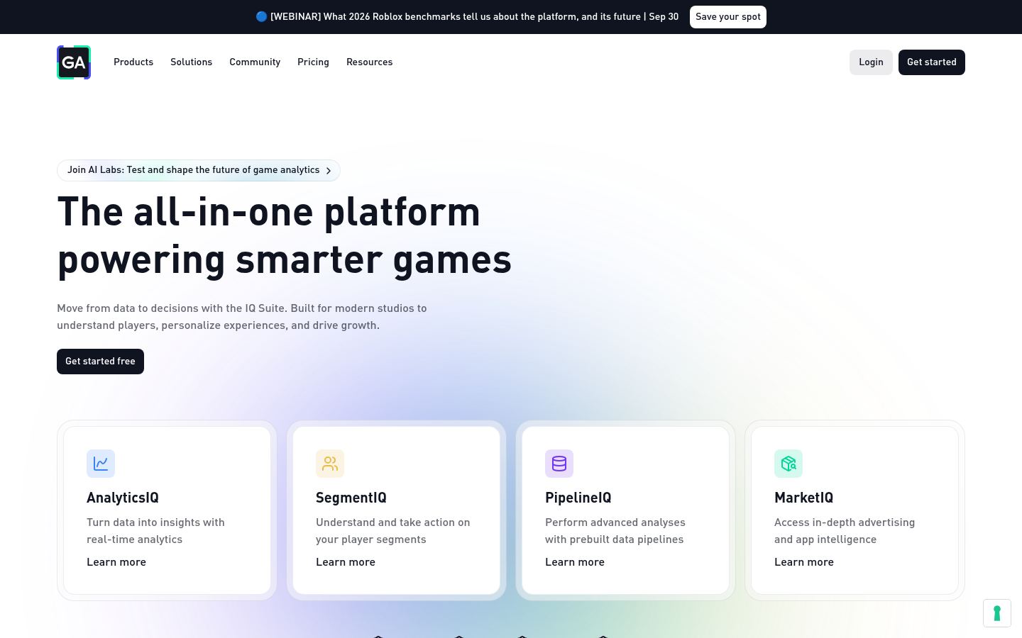 GameAnalytics &middot; HOMEPAGE_SCREENSHOT